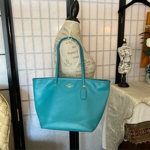 Coach City Tote Vegan Leather Large Bag/Purse Turquoise Blue **READ-Sold As Is**